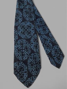 Vintage Early 90s Bianchini 100% Pure Silk Blue Geometric Casual Preppy Punk Tie